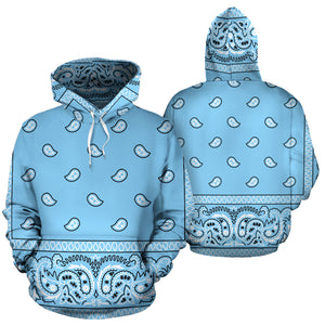 Baby Blue Bandana Style Hoodie, Baby Blue Hooded Sweatshirt