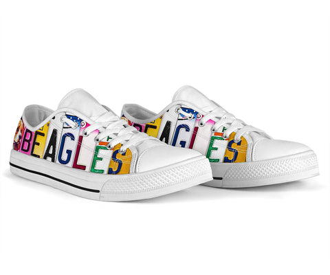 Image of Beagles Low Top Canvas Shoes, License Plate Beagle Dog Shoes, Beagle Dog Print, Love Beagles