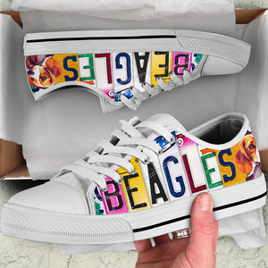 Beagles Low Top Canvas Shoes, License Plate Beagle Dog Shoes, Beagle Dog Print, Love Beagles