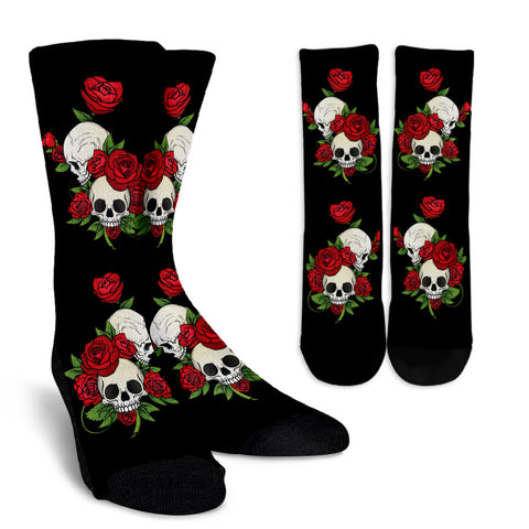 Skulls and Roses Black Crew Socks