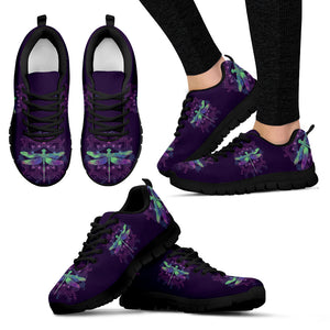 Purple and turqoise dragonfly black soles