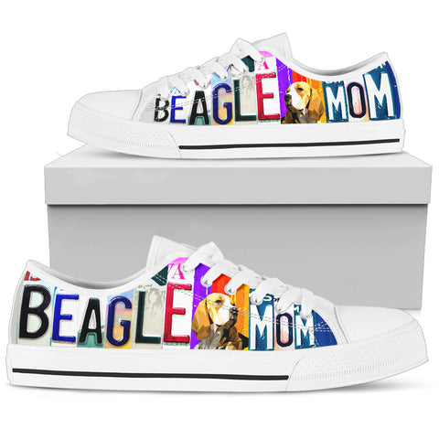 Beagle Mom Women's Low Top Canvas Shoes, License Plate Beagle Mom Shoes
