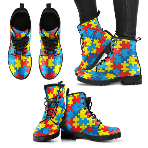 Autism Awareness Handcrafted Boots, Vegan-Friendly Leather Boots