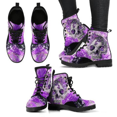Crystal Skull Women's Leather Boots, Vegan Leather Boots