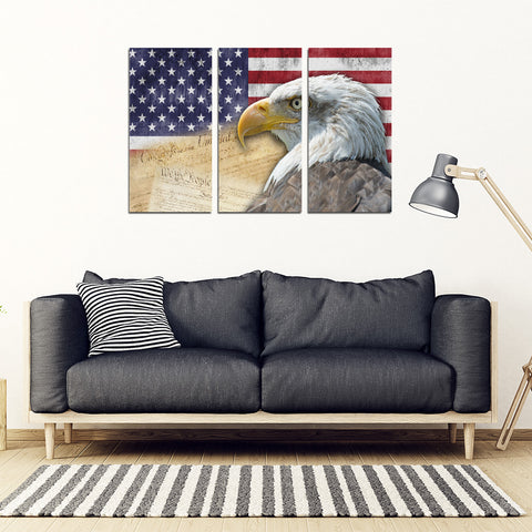 American Flag Bald Eagle Patriotic 3 Piece Framed Canvas
