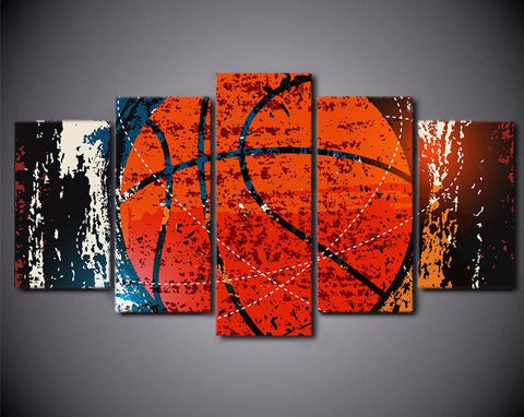 Basketball Sport Abstract 5-Piece Wall Art Canvas - Spicy Prints