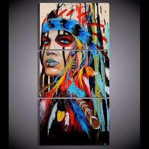 Indian Wall Art American Native Indian 3-Piece Wall Art Canvas - Spicy Prints