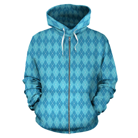 Image of Blue Argyle All Over Zip Up Hoodie