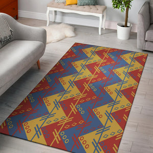 Zigzag Design in Muted Red, Blue and Yellow Area Rug