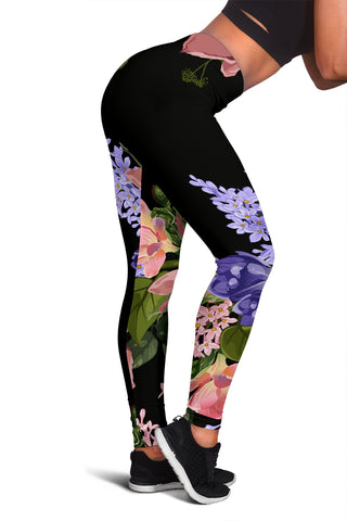 Lilac Roses | Black Leggings