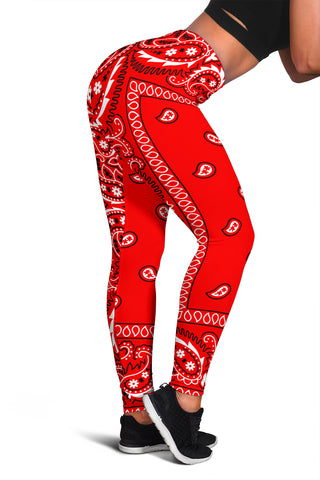 Red Bandana Style Women's Leggings, Lounge Wear, Ladies Apparel, Yoga Gear, Red Bandana Leggings