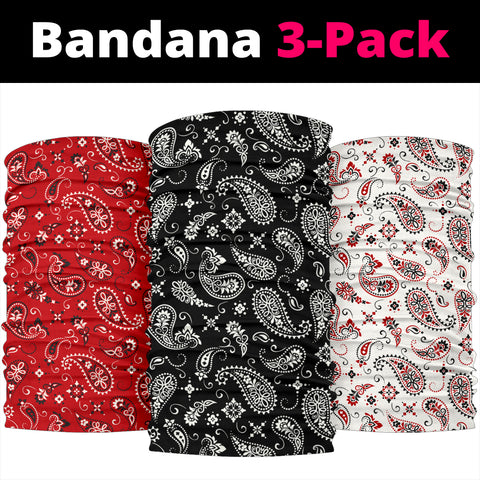Classic Bandana Style Face Mask 3-Pack Red, Black, White