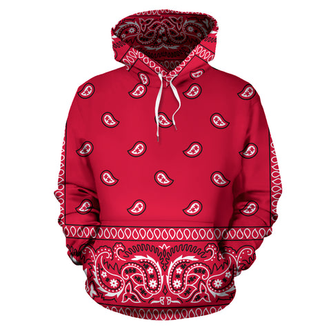 Image of Red Crimson Bandana Style Hoodie - All Over Print Red Hoodie