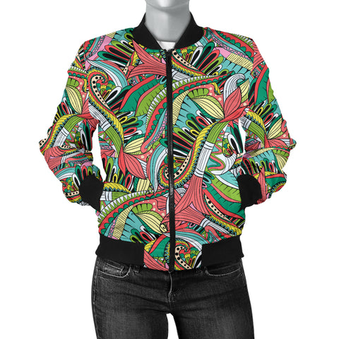 Image of Funky Patterns in Greens - Women's Bomber Jacket