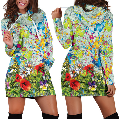 Image of Colorful Flower Hoodie Dress