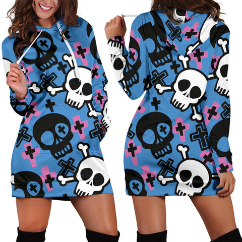 Image of Women`s Hoodie Dress Skull And CrossBones | Premium Ladies Hoodie Dress