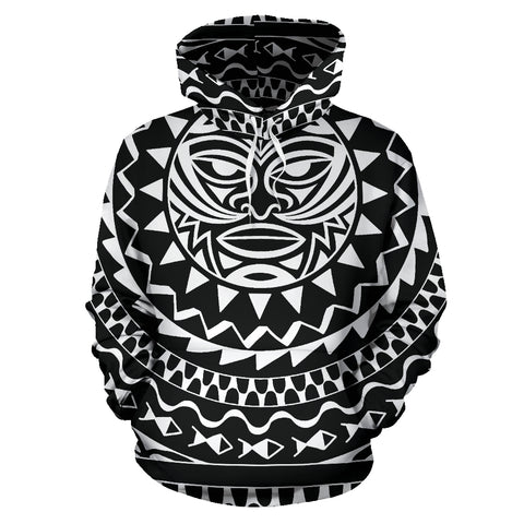 Thunder-like Tiki Tribal Design Hoodie - Black - White