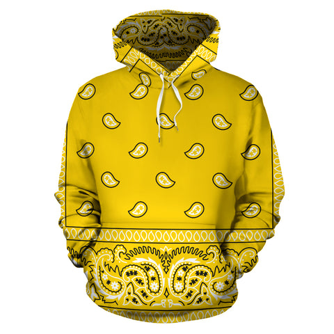 Yellow Bandana Style Hoodie, Yellow Hooded Sweatshirt