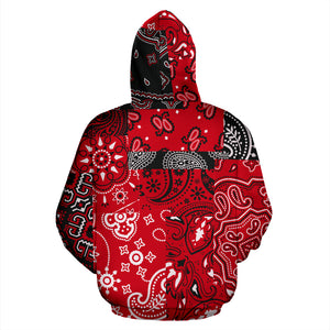 Red Black Bandana Patchwork Style Design Hoodie