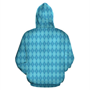 Blue Argyle All Over Zip Up Hoodie