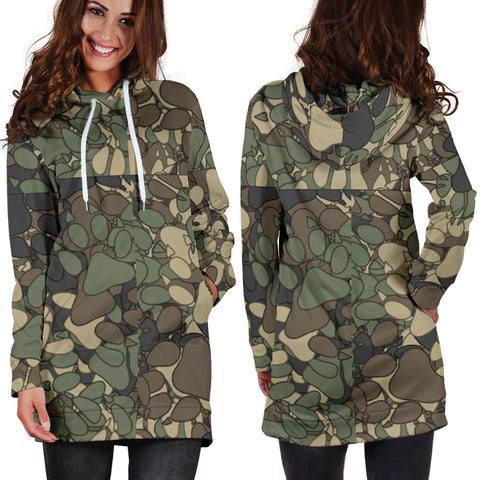 Image of Women's camouflage paw prints hoodie dress