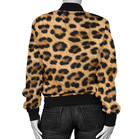 Image of Leopard Fur Print Womens Bomber Jacket
