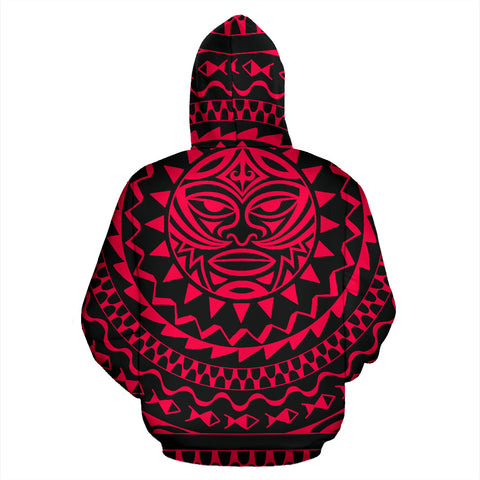 Thunder-like Tiki Tribal Design Hoodie - Black - Red