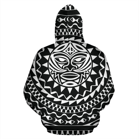 Thunder-like Tiki Tribal Design Hoodie - Black - White