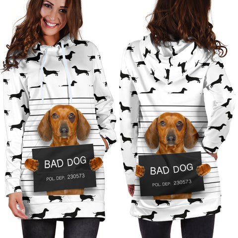 Image of Bad Doxie Dog - Cute Dachshund Hoodie Dress For Women