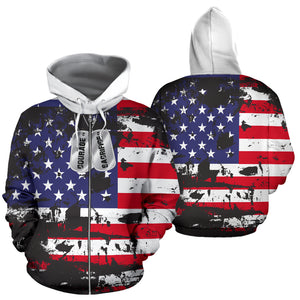 American Flag and Dog Tags Zip-Up Hoodie