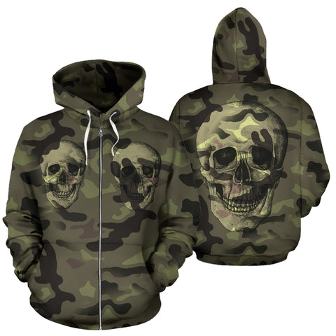Image of Camo Skull All Over Print Zip Up Hoodie for Lovers of Skulls and Camouflage
