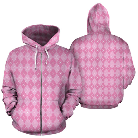 Image of Pink Argyle All Over Zip Up Hoodie
