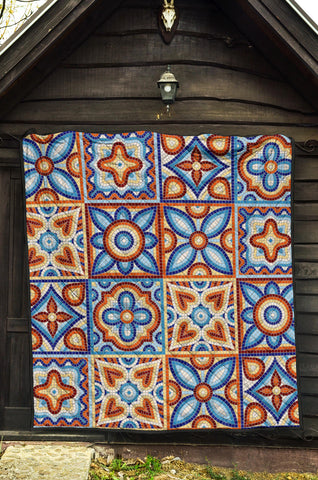 Ancient Mosaic Ceramic Tile Pattern Quilt