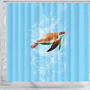 Shower Curtain Turtle Swimming