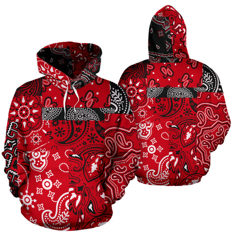 Image of Red Black Bandana Patchwork Style Design Hoodie