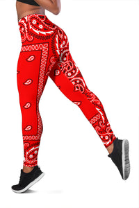 Red Bandana Style Women's Leggings, Lounge Wear, Ladies Apparel, Yoga Gear, Red Bandana Leggings