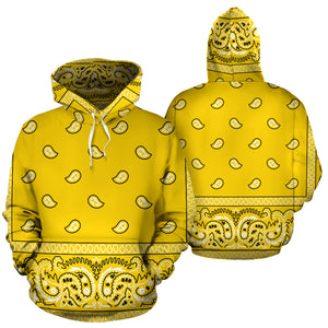Yellow Bandana Style Hoodie, Yellow Hooded Sweatshirt