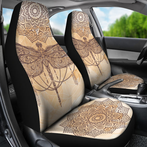 Image of Beige Dragonfly Mandala Car Seat Covers