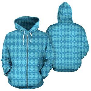 Blue Argyle All Over Zip Up Hoodie