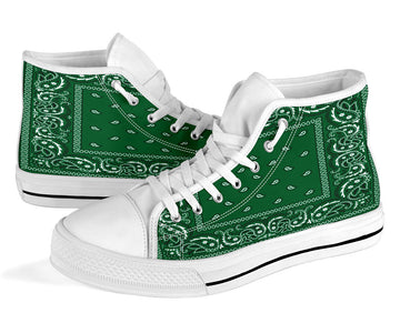 Hunter Green Bandana Style Men's High Top Shoes With Black or White Sole, High Top Sneakers, Hunter Green Bandana