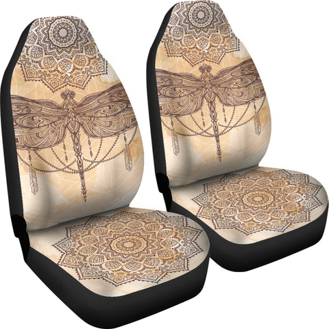 Image of Beige Dragonfly Mandala Car Seat Covers