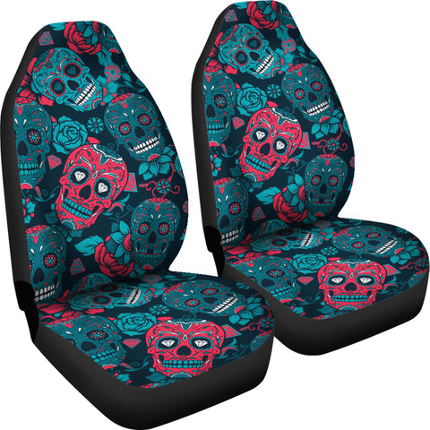 Image of Red & Blue Sugar Skull Car Seat Covers