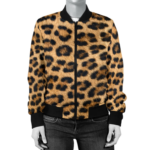 Image of Leopard Fur Print Womens Bomber Jacket