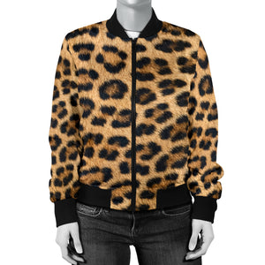 Leopard Fur Print Womens Bomber Jacket
