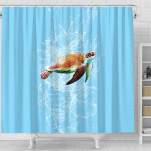 Shower Curtain Turtle Swimming