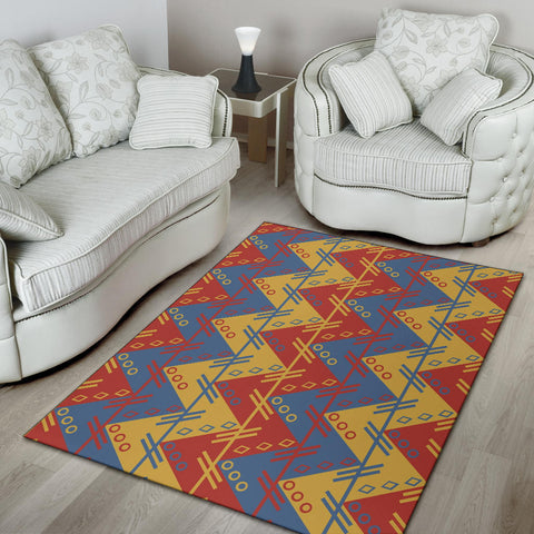 Image of Zigzag Design in Muted Red, Blue and Yellow Area Rug