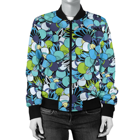 Image of Funky Patterns in Blues - Women's Bomber Jacket