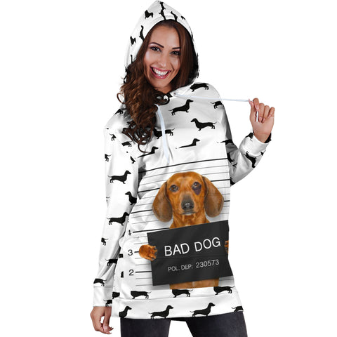 Image of Bad Doxie Dog - Cute Dachshund Hoodie Dress For Women