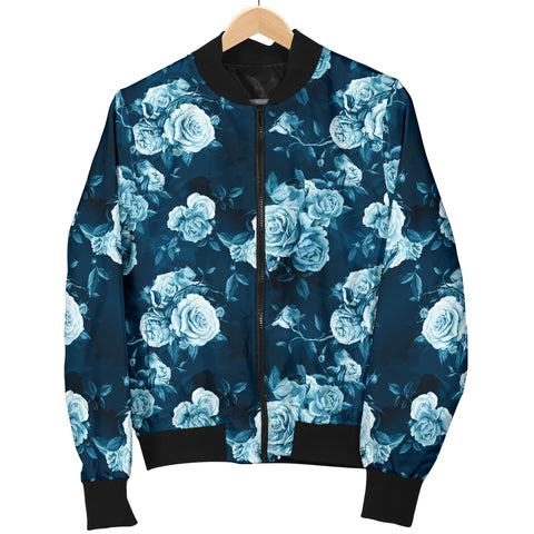 Image of Blue Floral Pattern Bomber Jacket