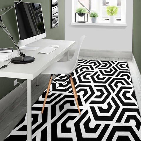 Image of Black And White Hexagon Area Rug